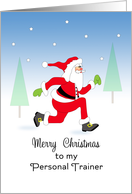 For Personal Trainer Christmas Fitness Card-Santa Running-Snow Scene card