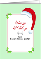 Fitness Christmas Card-Santa Hat-Weight and Holly-Custom Text card
