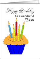 For Boss Birthday Card with Cupcake and Candles card