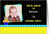 Kids Birthday Party Photo Invitations-Custom Text-Cupcake & Candles card