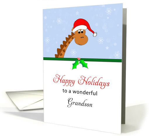 For Grandson Christmas Card-Giraffe Wearing Santa... (1159986)