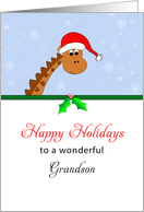 For Grandson Christmas Card-Giraffe Wearing Santa Hat-Happy Holidays card