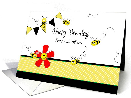 From All of Us Birthday Card with Bumble Bees and Flower card