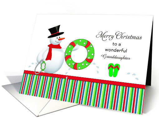 Swim Themed Christmas Card-Customizable-Snowman-Granddaughter card
