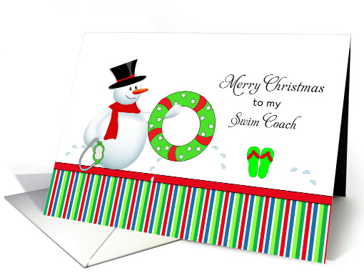 For Swim Coach Swim Themed Christmas Card-Snowman-Inner Tube card
