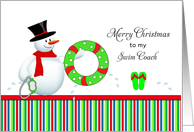 For Swim Coach Swim Themed Christmas Card-Snowman-Inner Tube card