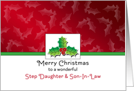 For Step Daughter & Son-In-Law Christmas Card-Holly and Berry Design card