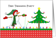 Tree Trimming Party Invitation-Snowman-Christmas Tree-Christmas Lights card