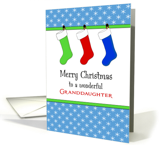 For Granddaughter Christmas Card-Christmas Stockings & Snowflakes card