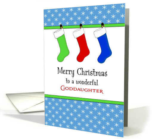 For Goddaughter Christmas Card-Christmas Stockings & Snowflakes card
