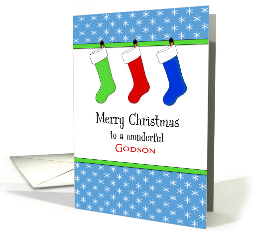 For Godson Christmas Card-Christmas Stockings & Snowflakes card