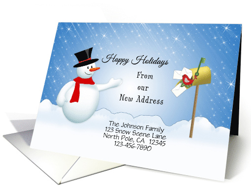 Our New Address Christmas Card-Custom-Snowman-Snow Scene-Mail Box card
