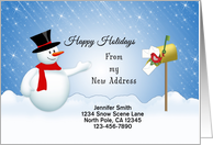 My New Address Christmas Card-Snowman-Mail Box-Red Bird-Customizable card