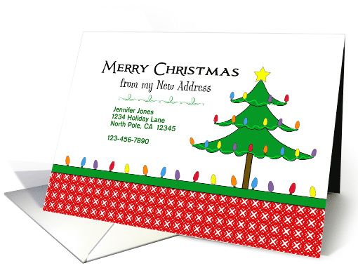 My New Address Christmas Card-Christmas Tree & Lights-Custom Text card