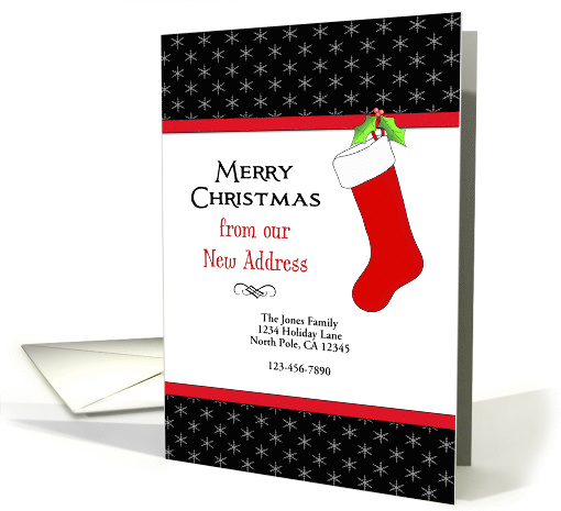 Our New Address Christmas Card-Red Christmas Stocking-Custom Text card
