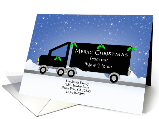 Our New Address Christmas Card-Black Truck-Snow Scene-Custom Text card