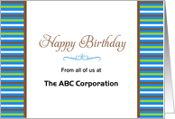 Business Birthday Card From Company-Blue, Brown Green Stripes-Custom card