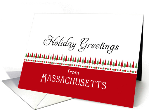 From Massachusetts Christmas Card-Christmas Trees & Star Border card