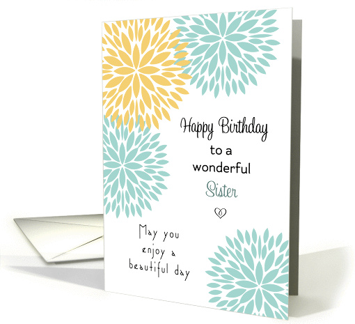 For Sister Birthday Card - Blue and Light Orange Flower Design card