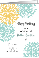 For Mother-In-Law Birthday Card - Blue and Light Orange Flower Design card