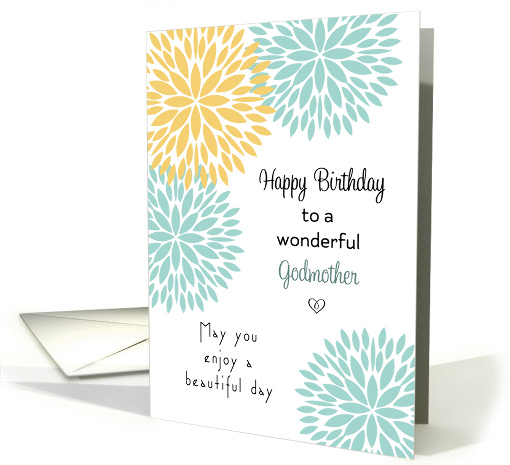 For Godmother Birthday Card - Blue and Light Orange Flowers card