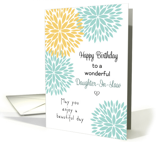For Daughter-In-Law Birthday Card - Blue and Light Orange Flowers card