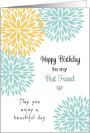 For Best Friend Birthday Card - Blue and Light Orange Flowers card