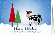 Milk Hauling Christmas Card-Cow and Christmas Trees-Customizable card