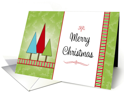 Christmas Card with Christmas Trees-Merry Christmas and Stripes card