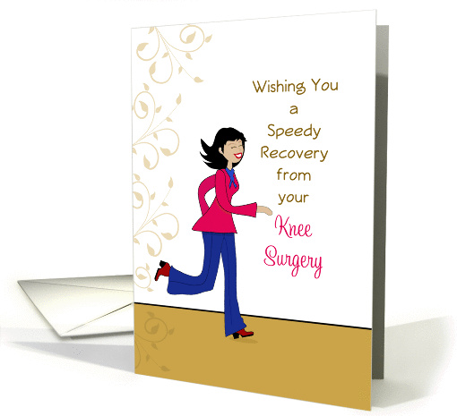 Knee Surgery Get Well Card-Girl Running-Swirls & Swooshes card