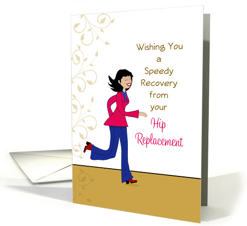 Hip Replacement Get Well Card-Girl Running-Swirls & Swooshes card