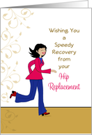 Hip Replacement Get Well Card-Girl Running-Swirls & Swooshes card