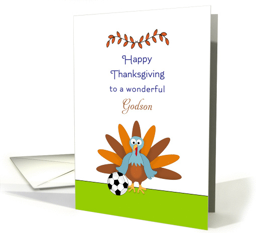 For Godson Thanksgiving Card-Turkey-Soccer Ball-Futbol &... (1183460)