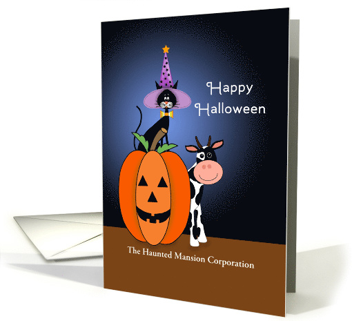Halloween Card Customizable Text-Cat-Witches Hat-Pumpkin and Cow card