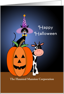Halloween Card Customizable Text-Cat-Witches Hat-Pumpkin and Cow card