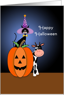 Halloween Card-Cat-Witches Hat-Pumpkin and Cow card