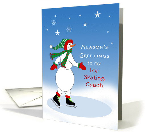 For Ice Skating Coach Christmas Card-Snowman Ice Skater card (1192724)