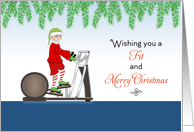 Christmas Fitness Card-Elf on Elliptical Machine card