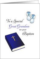 For Great Grandson Baptism Card-Bible, Cross and Baby Booties card