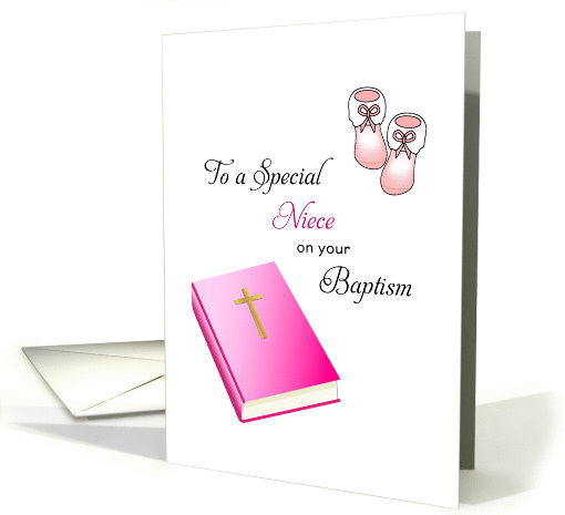 For Niece Baptism Card-Bible, Cross and Baby Booties card (1193368)