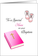 For Niece Baptism Card-Bible, Cross and Baby Booties card