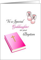 For Goddaughter Baptism Card-Bible, Cross and Baby Booties card