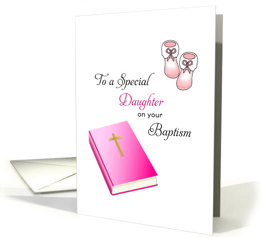 For Daughter Baptism Card-Bible, Cross and Baby Booties card (1193374)