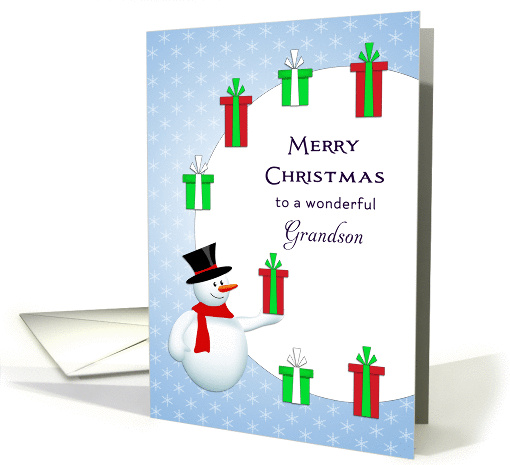 For Grandson Christmas Card-Snowman-Circle of Christmas Presents card