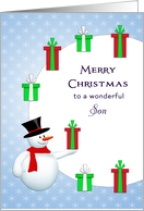 For Son Christmas Card-Snowman-Circle of Christmas Presents card