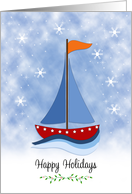 Sail Boat Christmas Card-Maritime-Nautical-Snow Scene-Happy Holidays card