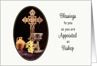 For New Bishop-Religious Life Ordination Card-Cross-Chalice-Grapes-Jug card