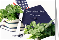 Graduation Greeting Card with Cap, Diploma, Books, Flag, Ivy card