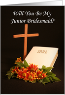 Junior Bridesmaid - Cross Bible and Flowers card