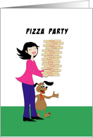 Pizza Party Invitation Greeting Card-Retro Girl-Pizza Boxes-Brown Dog card